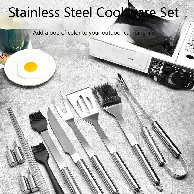 20PCS BBQ Tool Set Stainless S - Quality Camping Cooking Set ulasan dan harga